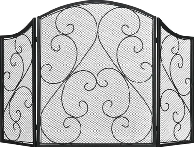 Zdjęcie produktu dla HOMCOM Kratka kominkowa, składana kratka kominkowa, kratka piecowa z 3 panelami, osłona przeciwiskrowa w stylu vintage do salonu, metalowa, czarna 66 x 31 x 81 cm
