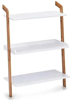Obrázok produktu pre Rebrík s 3 policami z bambusu a MDF, bielej farby
