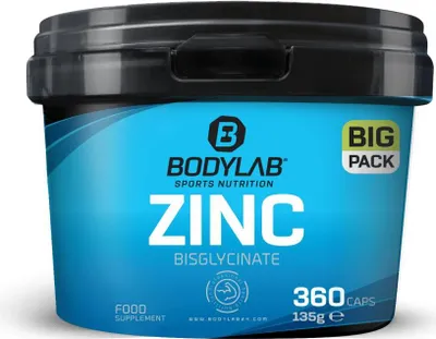 A product container for BODYLAB Zinc Bisglycinate supplement.