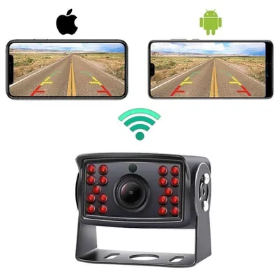 Image de Caméra de recul sans fil 1080P HD, vision nocturne, lignes de guidage pour le stationnement, compatible Android et iPhone, connexion sans fil WiFi, grand angle 120 degrés, étanche, pour camion, fourgon, usage avant