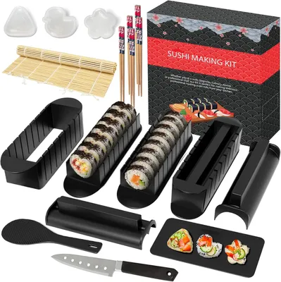 Produktbild von Sushi maker Set 20-teilig, für Anfänger, Bambusmatte, Messer, Stäbchen, schwarz