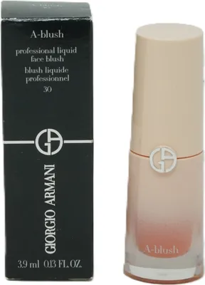 A product shot of a Giorgio Armani A-blush liquid face blush and its packaging.