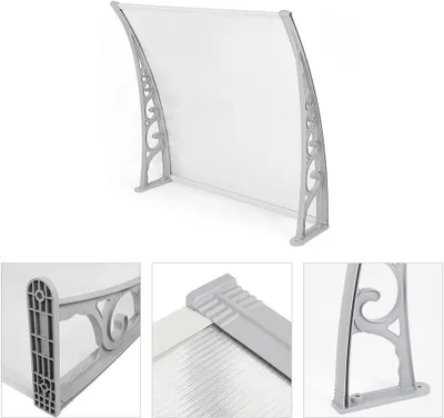 Produktbild von Vordach für Haustür,Aluminium und Polycarbonat Überdachung Haustür, UV-Schutz Pultbogenvordach Pultvordach für Garage Balkon Fenster Haus,100*150cm