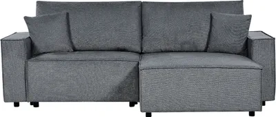 Zdjęcie produktu dla BELIANI Narożnik lewostronny rozkładany ciemnoszary sofa 3-osobowa z funkcją spania z poduszkami styl nowoczesny do salonu