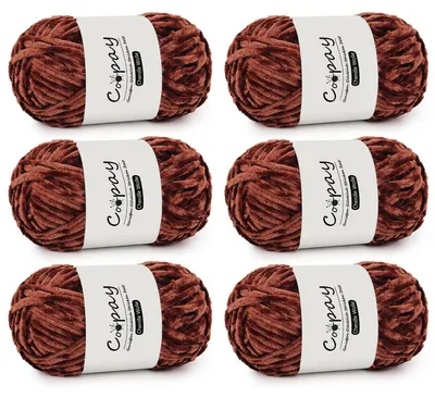 Obrázok produktu pre Chenilleová priadza na háčkovanie a pletenie, 6 x 100 g, farba: káva, 100% polyester