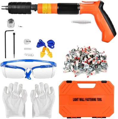 Zdjęcie produktu dla Pistolet do nitów, bezprzewodowa konstrukcja przenośna, różne poziomy mocy, pistolet do gwoździ + 220 gwoździ + zestaw narzędzi