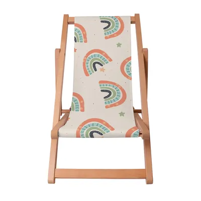 Image de Dreamroots Chaise longue enfant pliable bois jusqu'à 130 kg, Chaise longue pliable avec dossier inclinable en 3 positions, Boho Rainbow Stars
