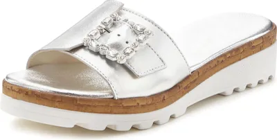 Produktbild von LASCANA Pantolette Sandale, Sommerschuh, offener Schuh, Mule, silberfarben Größe 38