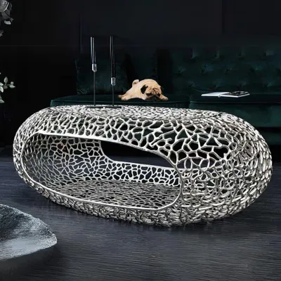 Produktbild von Design Couchtisch RIXOS silber 120cm Metall silber Handarbeit