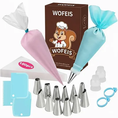 Image de Kit de poche à douille et de douilles, comprenant 100 pièces jetables, 2 pièces réutilisables, 30,5 cm, accessoires de décoration pour gâteaux, 12 douilles, 2 adaptateurs