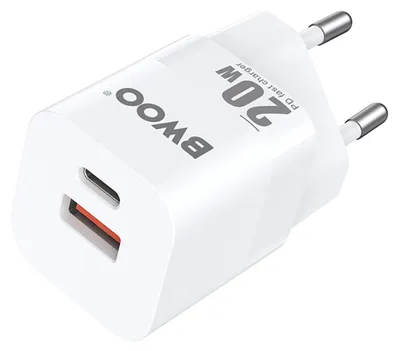 Image de Chargeur BWOO 20 W, 2 ports USB-C et 1 port USB PD QC3.0, blanc