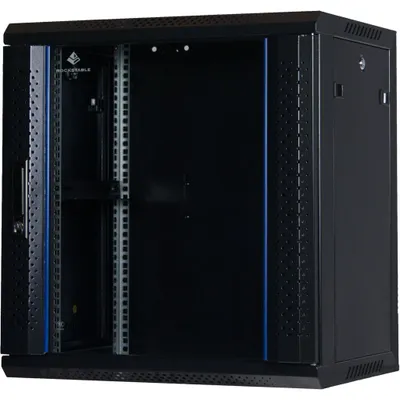 Produktbild von Rockstable 12 HE 19" Wandschrank mit Glastür, Wandmontiertes Regal, 12U, 60 kg, Sperrschloss, Schwarz