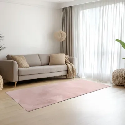 Immagine prodotto di Tappeto rosa con pelliccia di coniglio morbida e vellutata Dimensioni - 60 x 110 cm