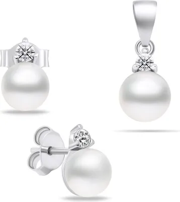 Immagine prodotto di Elegante parure di gioielli in argento con perle SET227W (orecchini, ciondolo)