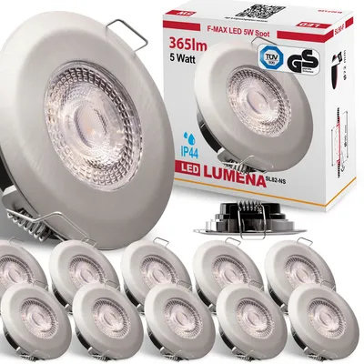 Produktbild von 12x LED Bad Einbaustrahler Ultraflach 5 Watt Eisen Gebürstet 230V Rund warmweiß IP44 Deckenstrahler Spot Deckenspot Lumena SL82-NS
