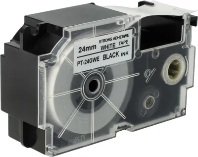 Produktbild von vhbw Schriftband-Kassette kompatibel mit Casio KL-8200, KL-8100, KL-200E, KL-7400, KL-820, CW-L300 Etiketten-Drucker 5,5m x 24mm Schwarz auf Weiß