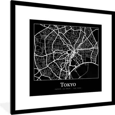 Produktbild von MuchoWow® Gerahmtes Poster Karte - Tokio - Stadtplan - Karte 40x40 cm - Poster mit Schwarzem Bilderrahmen Wandposter Rahmen Foto Bilder - Poster - Plakat im Rahmen