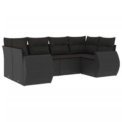 Produktbild von 6-tlg. Garten-Sofagarnitur mit Kissen Schwarz Poly Rattan