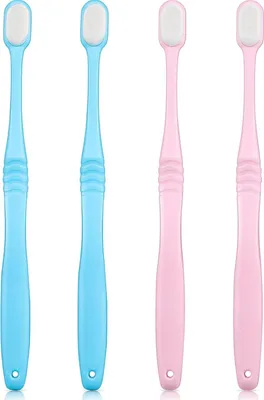 Image de lot de 4 brosses à dents extra-souples Micro Nano Brosse à dents manuelle Adultes Enfants Bleu Rose
