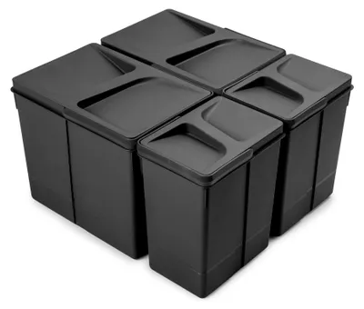 Zdjęcie produktu dla Emuca Zestaw pojemników do recyklingu do szuflad kuchennych Recycle, wysokość 266 mm, 2x15 litrów, 2x7 litrów, Plastik, Czarny