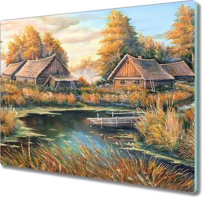 Produktbild von Coloray Hackbrett Küchenbrett Kochplattenabdeckung Schneidebrett Herdabdeckplatte 60x52 cm - Malerei Naturwaldhütte