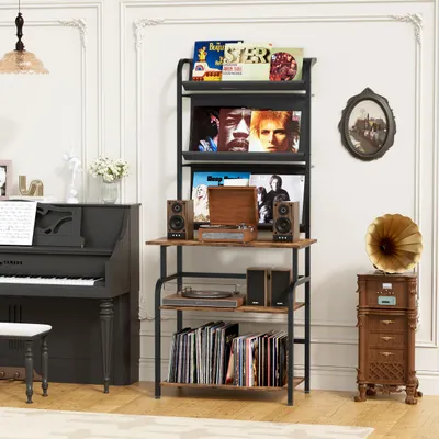 Produktbild von 6-stöckiger Schallplattenregal PlattenspielerStänder TV-Rack 78x169cm Vinyl Display Plattenständer Plattenspielertisch für Wohn- & Schlafzimmer, Braun