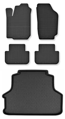 Productafbeelding van Rubberen automatten + kofferbakmat voor Mitsubishi Carisma 1995-2004 (sedan) – 5-delig, zwart, op maat – Wielganizator Semi-Universal
