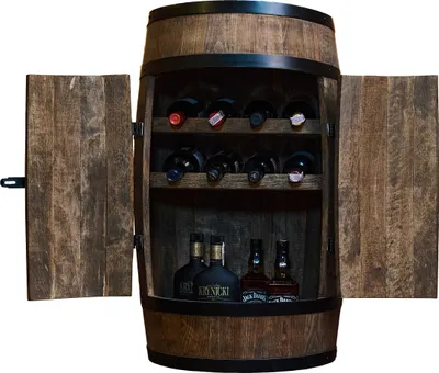 Produktbild von CREATIVE COOPER Weinfass Stehtisch mit Tür und Weinliegen - Alkoholschrank Flaschenregal - Holzfass - Fassmöbel - Wine Rack - Wineregal Holz - Weinbar - Fass bar mit Tür - Fassbar 80cm (Wenge)