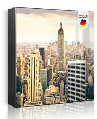 Produktbild von banjado Schlüsselkasten aus Metall, 30x30cm groß mit 32 Haken, als Magnettafel nutzbar, Korpus schwarz, Anschlag links, New York City [SKG2 10238]