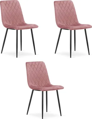 Image de Chaise - Leobert - Turin - Velours Rose/Pieds Noirs - 44,5 X 53 X 88,5 Cm - Lot De 3