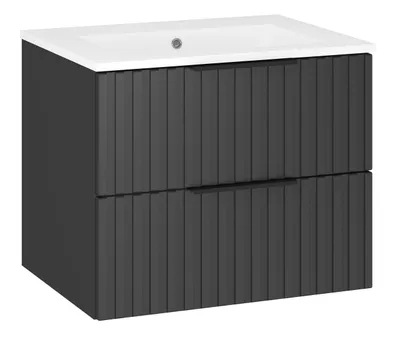 Zdjęcie produktu dla Szafka łazienkowa ryflowana z umywalką wisząca pod umywalkę czarna 60 cm
