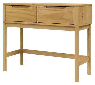 Produktbild von Konsolentisch, Flurtisch mit 2 Schubladen aus Holz, Beistelltisch für das Wohnzimmer, Sofatisch, Wachsbraun, Massivholz Kiefer