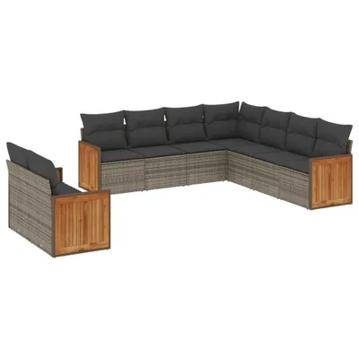 Productafbeelding van 9-delige Loungeset met kussens poly rattan grijs