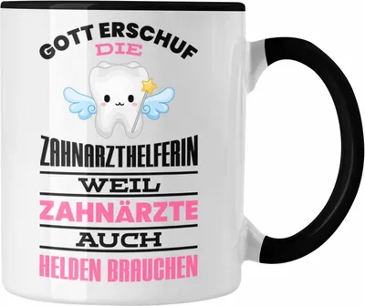 Produktbild von Trendation - Zahnarzthelferin Tasse Geschenk Lustig Zahnarzt Damen Kollegin Geschenkidee Zahnmedizinische Fachangestellte (Schwarz)