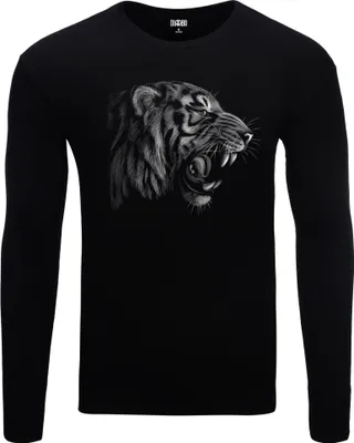 Produktbild von Herren Warm, Langarm-T-Shirt mit Druck Tigerkopf Schwarz Gr.M