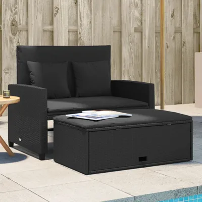 Produktbild von Gartensofa mit Kissen 2-Sitzer Schwarz Poly Rattan