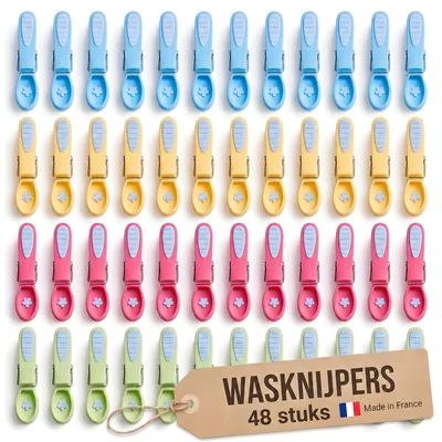 Productafbeelding van Wasknijpers Bloem, Extra Sterk, 48 Stuks, Blauw-Geel-Groen-Roze