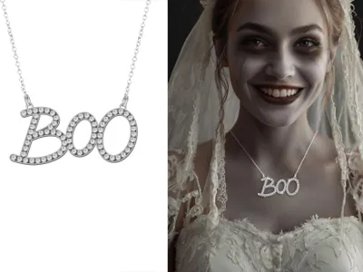 Produktbild von ""Boo" Halskette Mit Glitzersteinen (5,5 Cm)"
