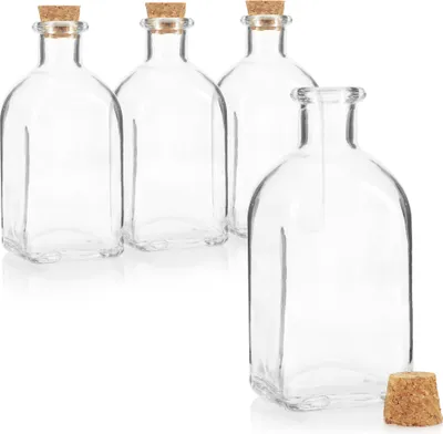 Produktbild von com-four® 4x Glasflasche 120 ml mit Korken - Glasbehälter mit Korkverschluss zum Befüllen mit Flüssigkeiten - Öl- und Essigflasche - Dekoflasche - Küchenaccessoires