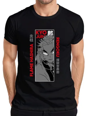 Immagine prodotto di Maglietta da uomo Kyojuro Rengoku Flame Hashira Kimetsu no Yaiba Anime Gift, Nero, S