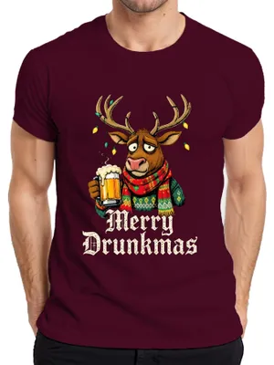 Immagine prodotto di Maglietta da uomo Merry Drunkmas Reindeer Beer Christmas Funny Gift Ugly, Borgogna, XL