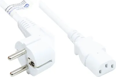 Produktbild von Netzkabel Schutzkontakt-Stecker Typ E+F (CEE 7/7, gewinkelt) an C13 (gerade), weiß, 1,50 mm², 10 m, Good Connections®