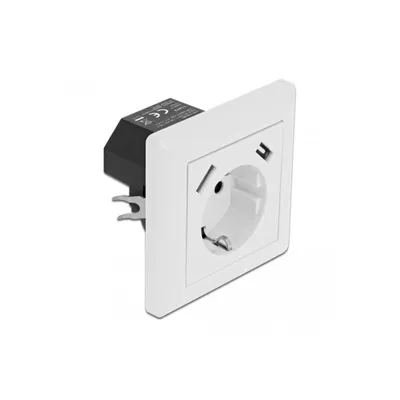 Produktbild von DeLOCK Einbausteckdose mit 2 x USB Typ-A Ladeport 2,8 A, 2 x USB + CEE 7/3, Weiß, Kunststoff, 250 V, 0,2 A, 50 Hz