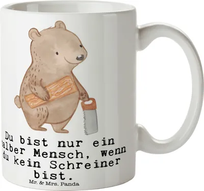 Produktbild von Mr. & Mrs. Panda Keramiktasse Schreiner Herz - Weiß - Geschenk, Kaffeetasse, Tasse, cappuccinotasse, Kaffeebecher, Becher, Kaffeepott