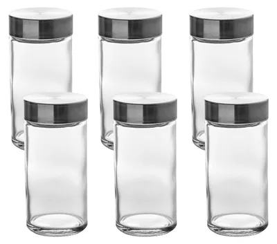 Zdjęcie produktu dla 5five Simply Smart słoik na przyprawy zestaw 6 szklanych przezroczystych słoików ze stali nierdzewnej 9,5cm x 4,5cm