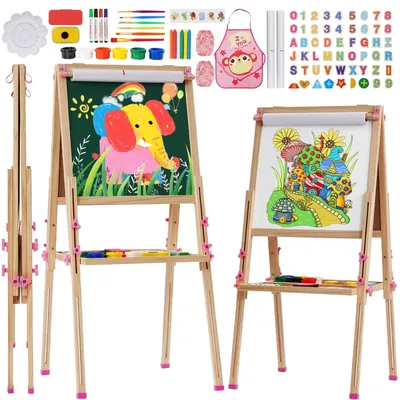 Productafbeelding van Dubbelzijdig Tekenbord - Opvouwbare Easel - Hoogte Verstelbaar - Magnetisch Krijtbord/Whiteboard