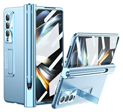 Image de Etui pour Samsung Galaxy Z Fold 3 5G, protection magnétique de la charnière, porte-stylo, PC dur, lentille et protecteur d'écran bleu