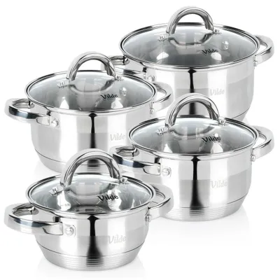 Produktbild von Vilde | Kochtopf Set 4-teilig - mit Glasdeckeln - 1 / 1,75 / 2,5 / 3,4 L - Edelstahl - INOXCELLENT