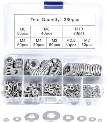 Produktbild von Famanu Unterlegscheiben Sortiment 360 Stück Edelstahl M2 bis M8 in Aufbewahrungsbox