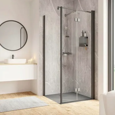 Produktbild von Duschtür mit Seitenwand und Drehfalttür SCHULTE Garant 2.0 ExpressPlus 90 x 90 cm Profil schwarz Klarglas schmutzabweise